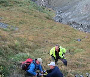 Chris, Josh and Dave joining a new section of pipe in Gadgets Gully