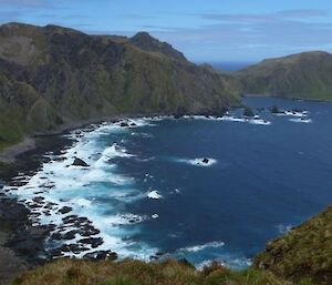 Looking south from Cape Star across Caroline Bay with Petrel Peak in the distance.