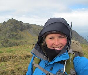 A self portrait of Jaimie in front of Mt Haswell