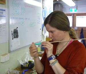 Karen making whistles in the Chippy’s workshop