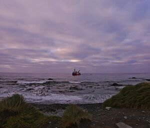 The ship is seen out in Buckles Bay