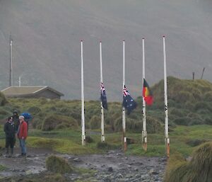 Flags are in the distance with a view of Macca istmus