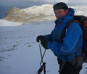 Expeditioner on snowy ground