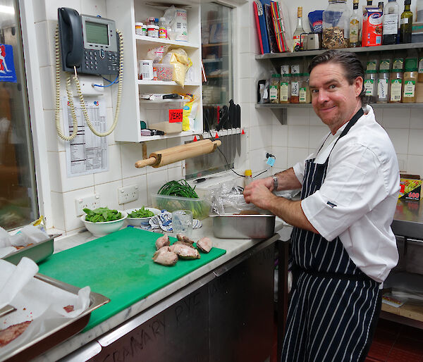 Chef Benny hard at work preparing our midwinter food