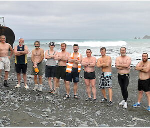 The group of swimmers lined up for a dip!