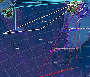 Graph detailing the flight paths of DEEPWAVE project Gulfstream V aircraft to date