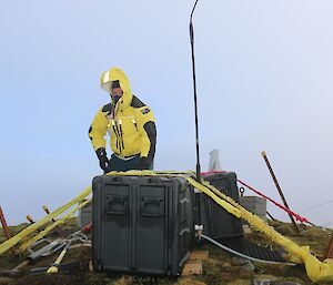 The VHF repeater station at Mt Waite: note bent aerial