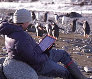 Ryan reads the news on the station iPad