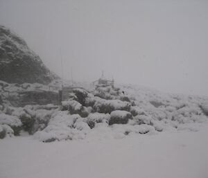 A very snowy Hurd Point hut