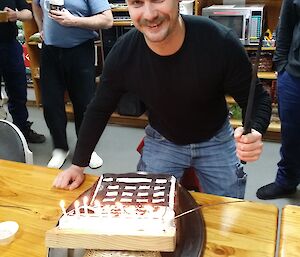 Ryan poses enthusiastically with his birthday cake