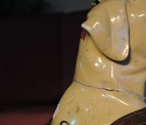 Stay the plastic yellow labrador, a close up of the station mascot’s head