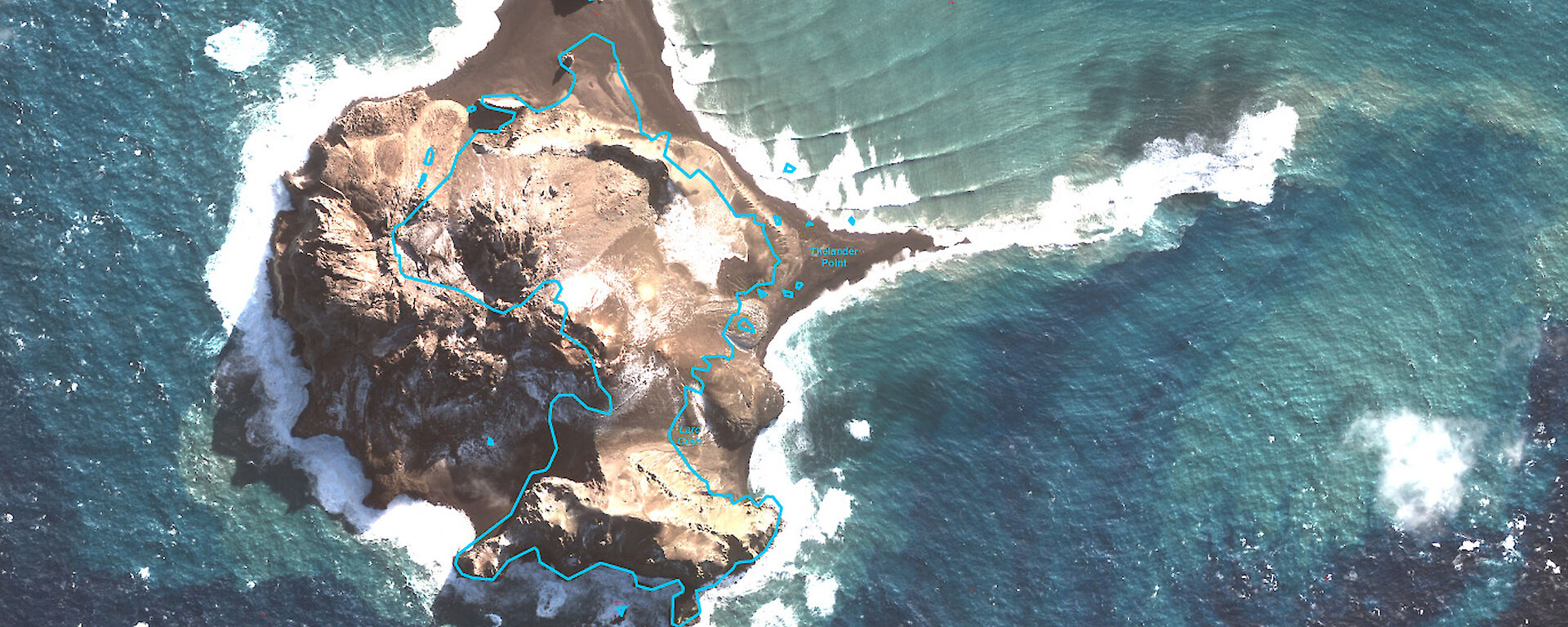 Satellite image of McDonald Islands with topographical overlay