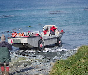 Into the water at the launching beach