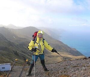 An expeditioner at Mt Jeffryes VHF repeater station