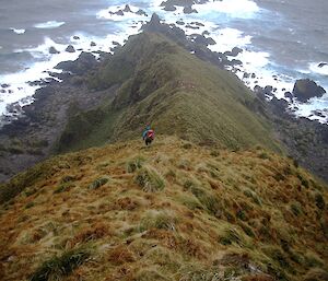 Ranger Chris making his way down the jump-down at South Precarious Bay