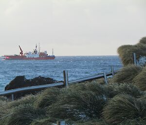 L'Astrolabe ship off shore of Macquarie Island