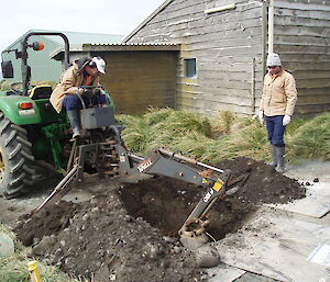 Pat and Robbie digging an exploratory pit to check for contamination