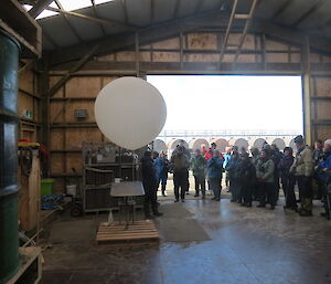 Balloon launch with Evelyn (helium filled balloon not hydrogen) shot inside a warehouse