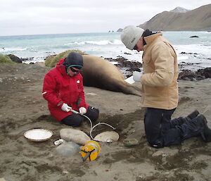 Ben and Lisa collecting samples