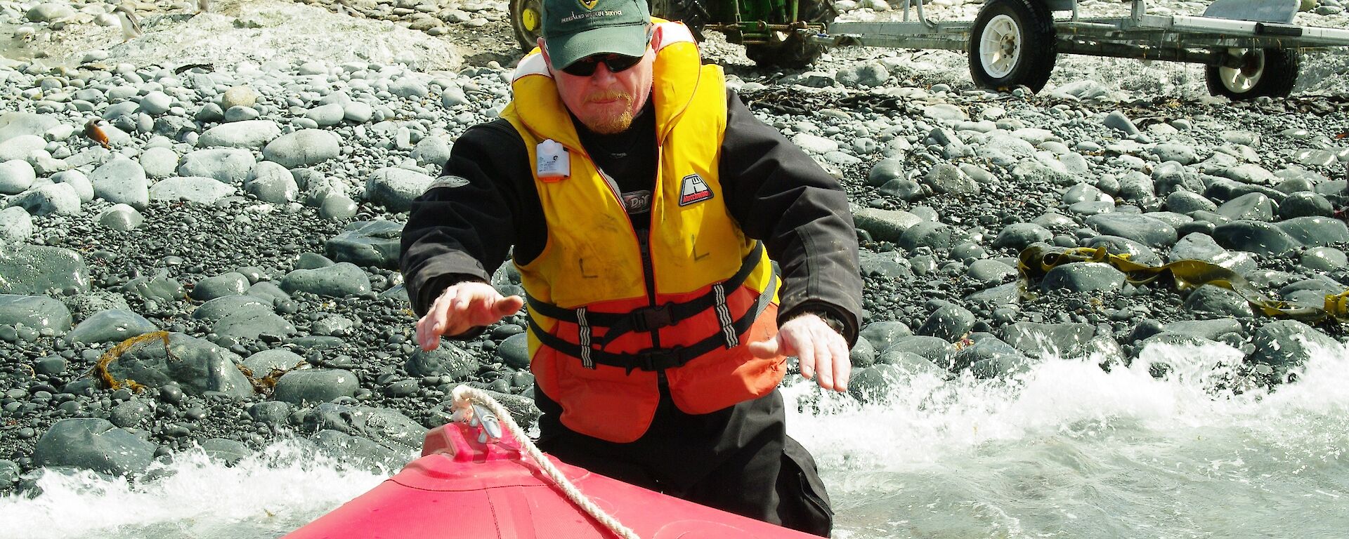 Tractor driver Chris gets aboard the last Zodiac