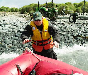 Tractor driver Chris gets aboard the last Zodiac