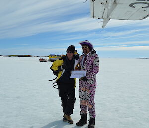 The Director meets the expeditioner in the loud suit