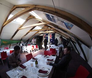 The tables set up for the End of Summer dinner in Biscoe