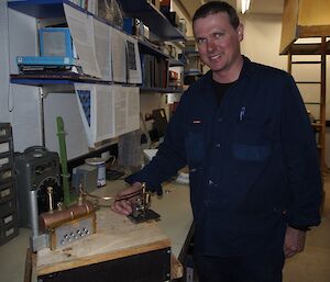 An expeditioner and his steam engine made at Davis in 2012