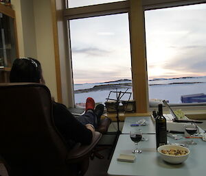 Cliff looks at view from Red Shed