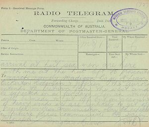 Part three of Douglas Mawson’s telegram to Australia