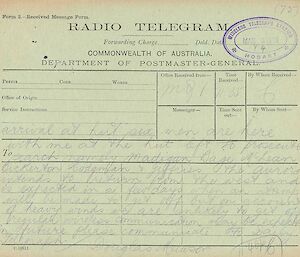 Part three of Douglas Mawson’s telegram to Australia