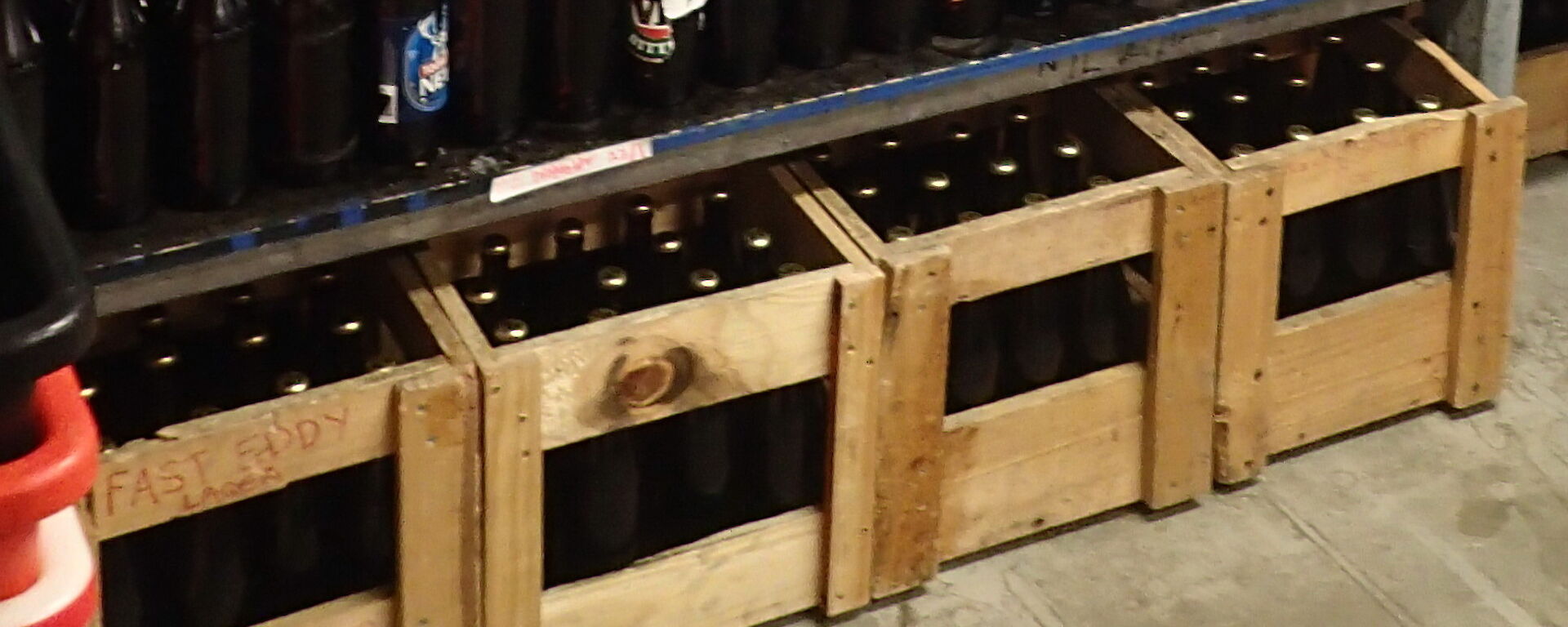 Bottled home brew in wooden crates