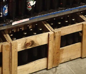 Bottled home brew in wooden crates