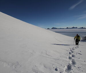 Expeditioner walking in the snow