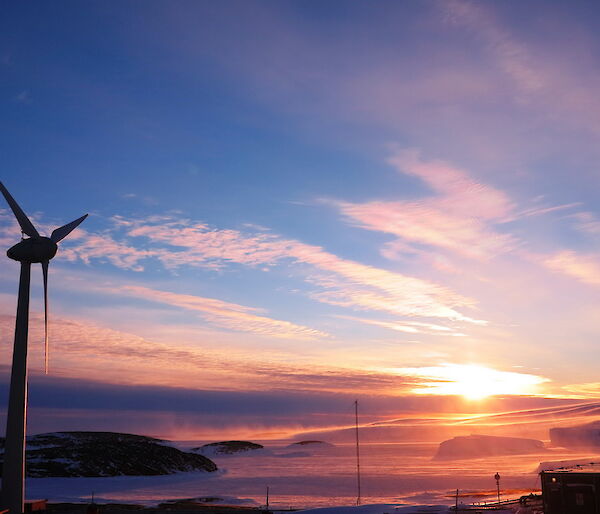 Welch Is viewed from Mawson, with the wind turbine in the foreground