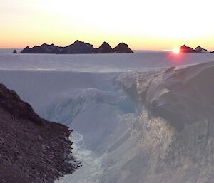 View from Trost Peak featuring wind-carved ice