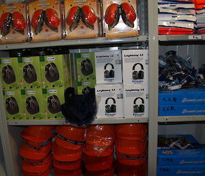 Protective equipment on shelves in field store