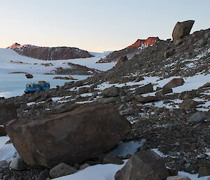 Rocky and icy landscape near Mt Burnett