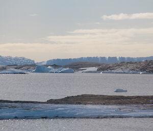 Mawson view from dog room — frozen sea and islands