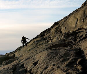 Pete struggling to get to the top of Welch Island