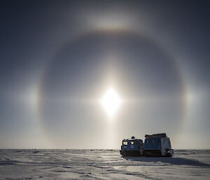 Sun halo — an orb of sunlight in the sky, that brushes the horizon