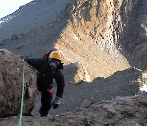 Keldyn at the top of the first pitch of ther rocky climb