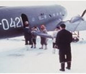 People on stretchers being evacuated by air from Mawson