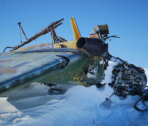 Wrecked wing of the Russian aircraft lying on the ice