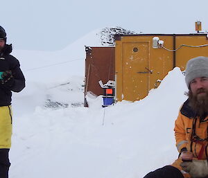 Setting up camp at Colbeck hut