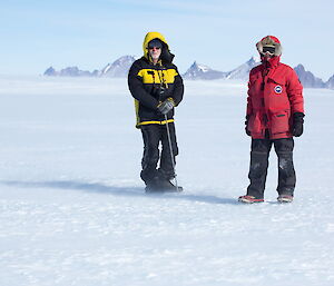 On the Mawson plateau checking the cane lines bedded into the ice