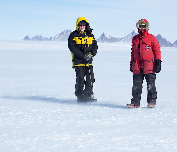 On the Mawson plateau checking the cane lines bedded into the ice