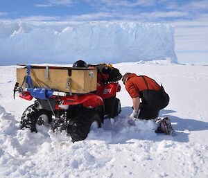 Quad bike bogged in soft snow