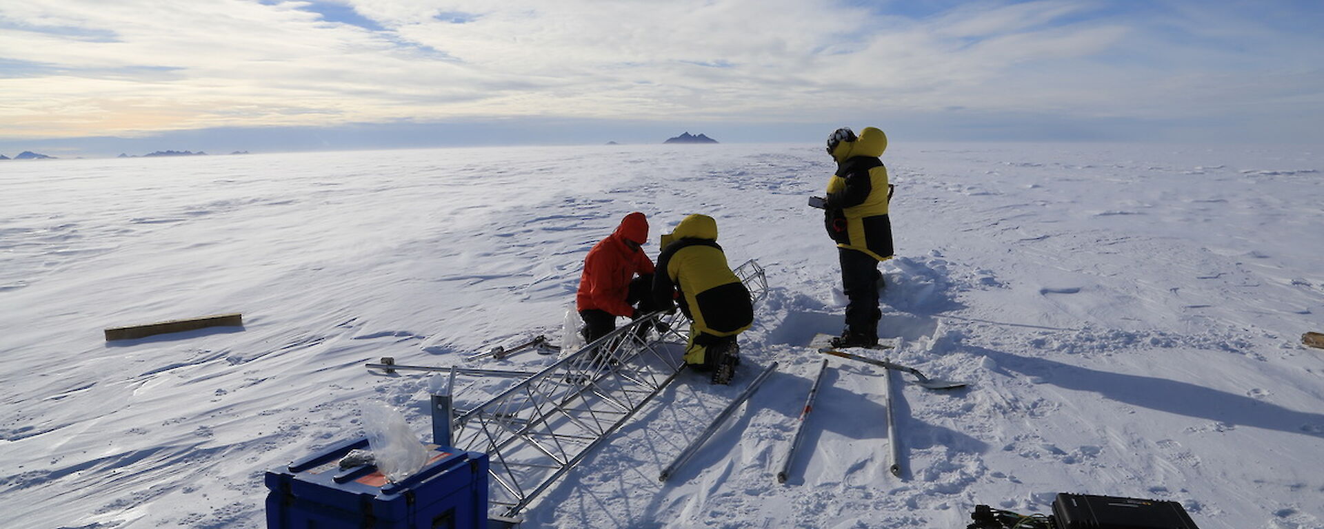 Metals rods of the Auto weather station laid out on the ice