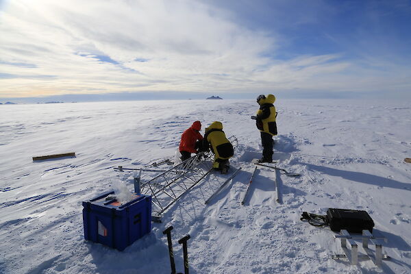 Metals rods of the Auto weather station laid out on the ice